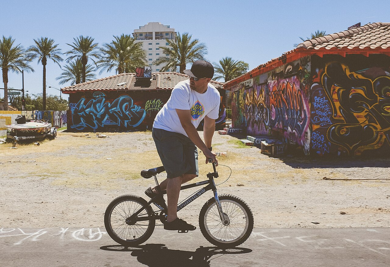 Cyclist in the Las Vegas Arts District, illustrative photograph